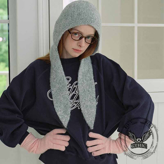 French Retro Tie Up Ear Flaps Knitted Beanie Hat