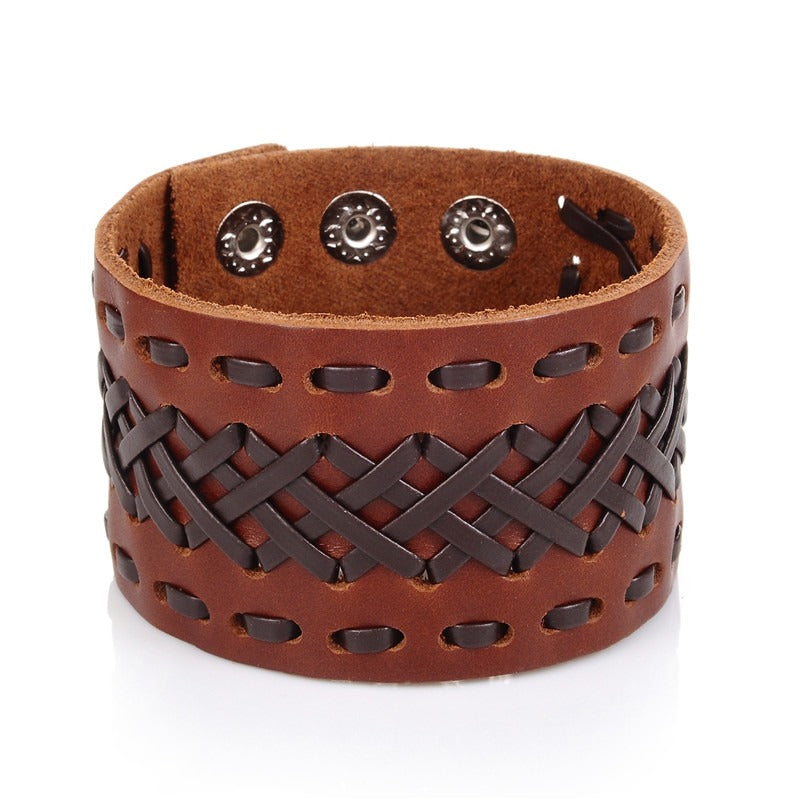 Genuine Leather Bracelets in Viking Style / Handmade Braided Wide Cuff Bracelets for and
