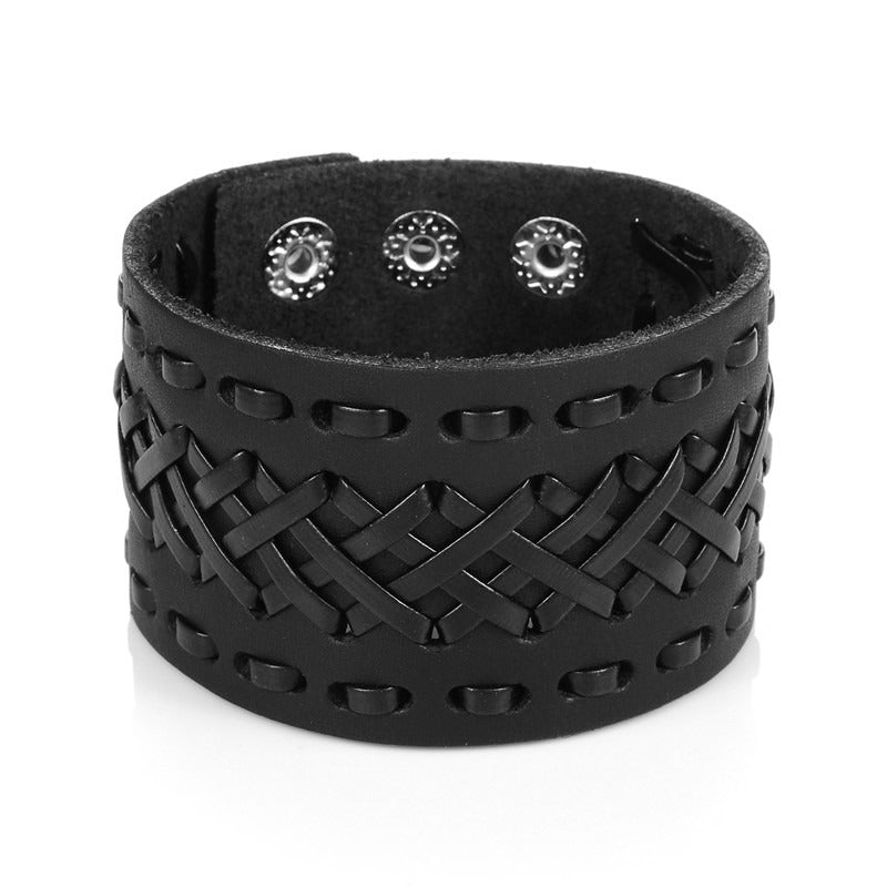 Genuine Leather Bracelets in Viking Style / Handmade Braided Wide Cuff Bracelets for and