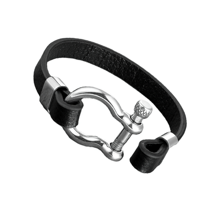 Geometric Circle Toggle-clasps Genuine Leather Bracelet / Rock Style Stainless Steel Bracelet
