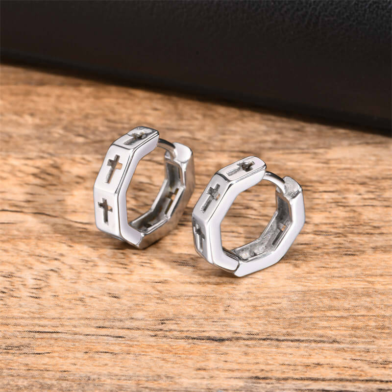Geometric Hollow Cross Stainless Steel Earrings