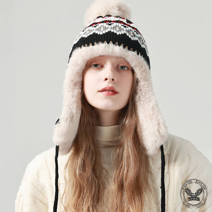 Geometric Patterned Knit Trapper Hat
