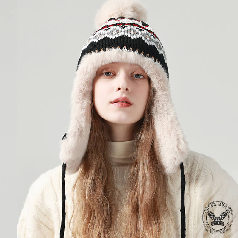Geometric Patterned Knit Trapper Hat