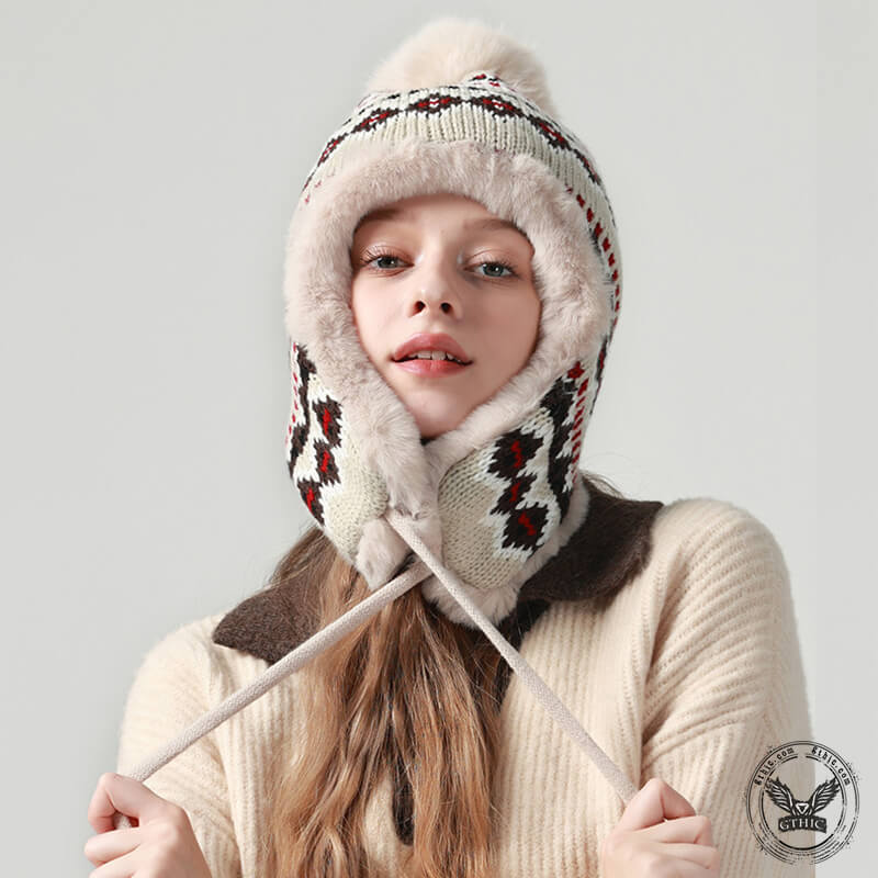Geometric Patterned Knit Trapper Hat