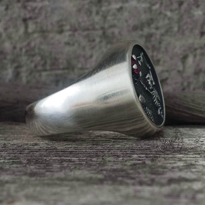 Give My Heart to You Red Gem Sterling Silver Skull Ring