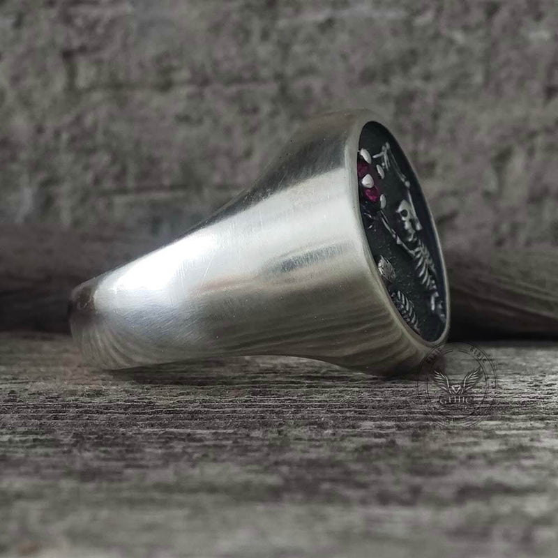 Give My Heart to You Red Gem Sterling Silver Skull Ring