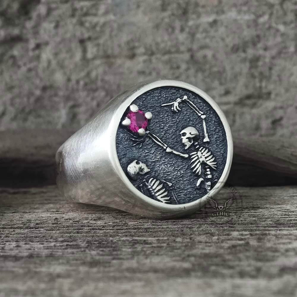 Give My Heart to You Red Gem Sterling Silver Skull Ring