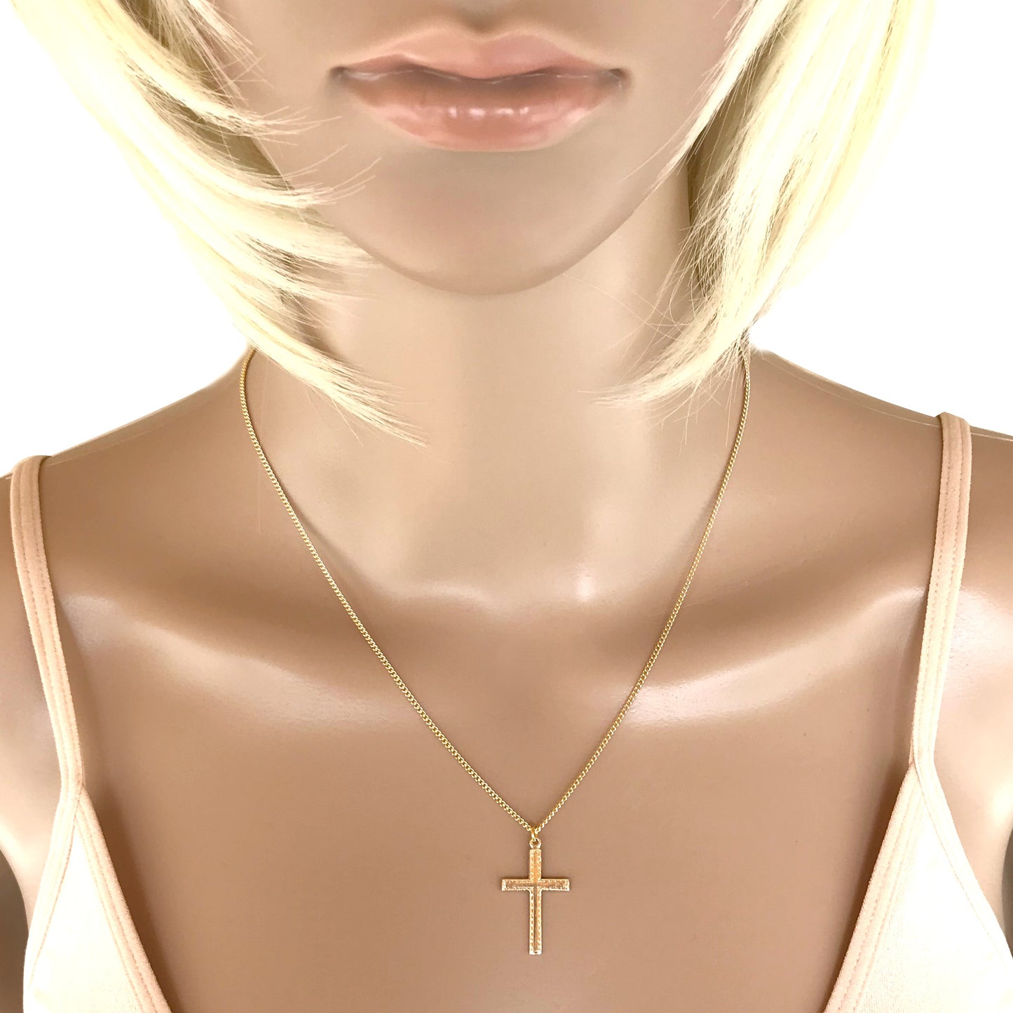 14k Gold-filled Flat Cross Pendant Necklace, 18" Chain With 1 1/4" Extender
