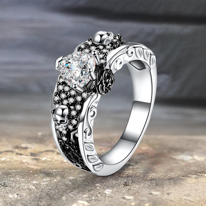 Goth Death Rose Brass Skull Wedding Ring