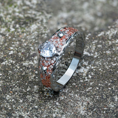 Goth Death Rose Brass Skull Wedding Ring