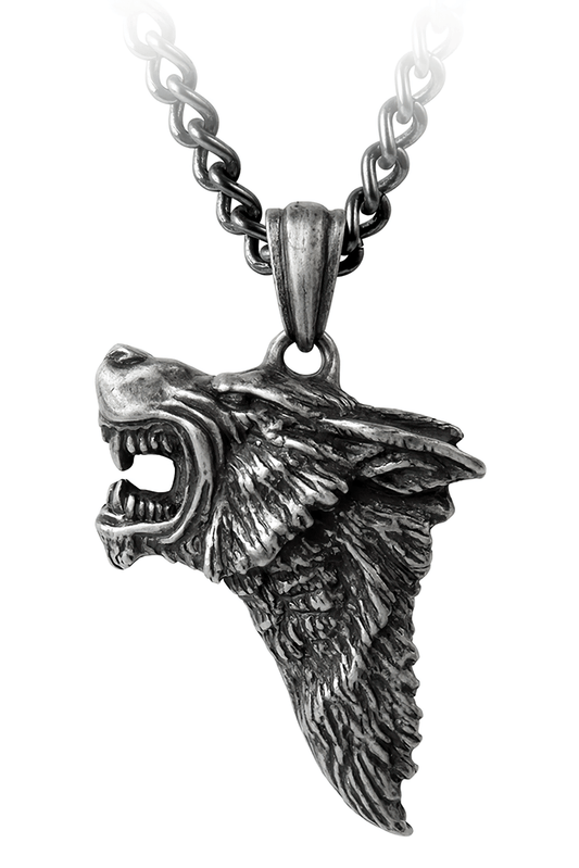 Gothic Antiqued Pewter Dark Wolf Head Pendant