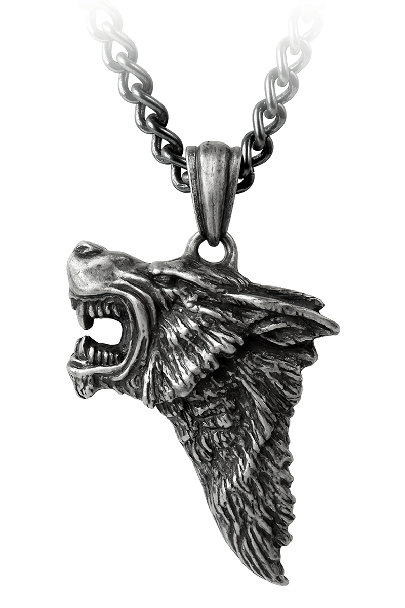 Gothic Antiqued Pewter Dark Wolf Head Pendant