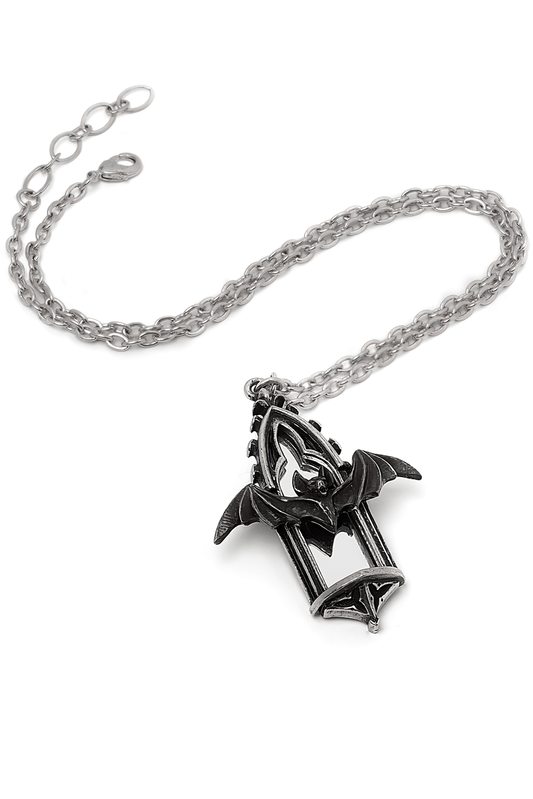 Gothic Bat Cathedral Window Mirror Pendant Necklace
