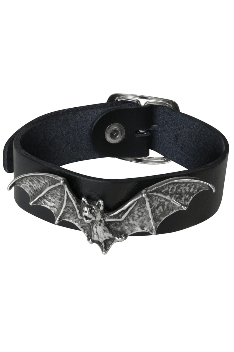 Gothic Bat Leather Wristband With Buckle Strap