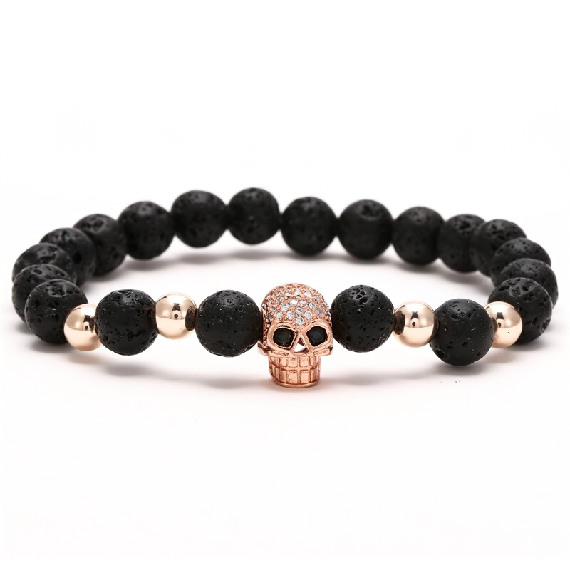 Gothic Beads Stones Bracelet With Skull Head / Rock Style Jewelry