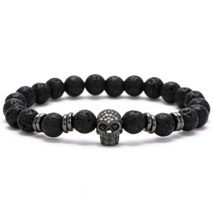 Gothic Beads Stones Bracelet With Skull Head / Rock Style Jewelry
