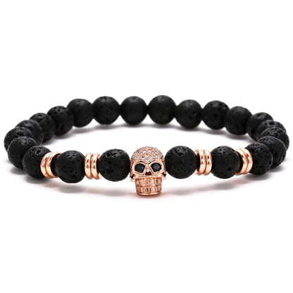 Gothic Beads Stones Bracelet With Skull Head / Rock Style Jewelry