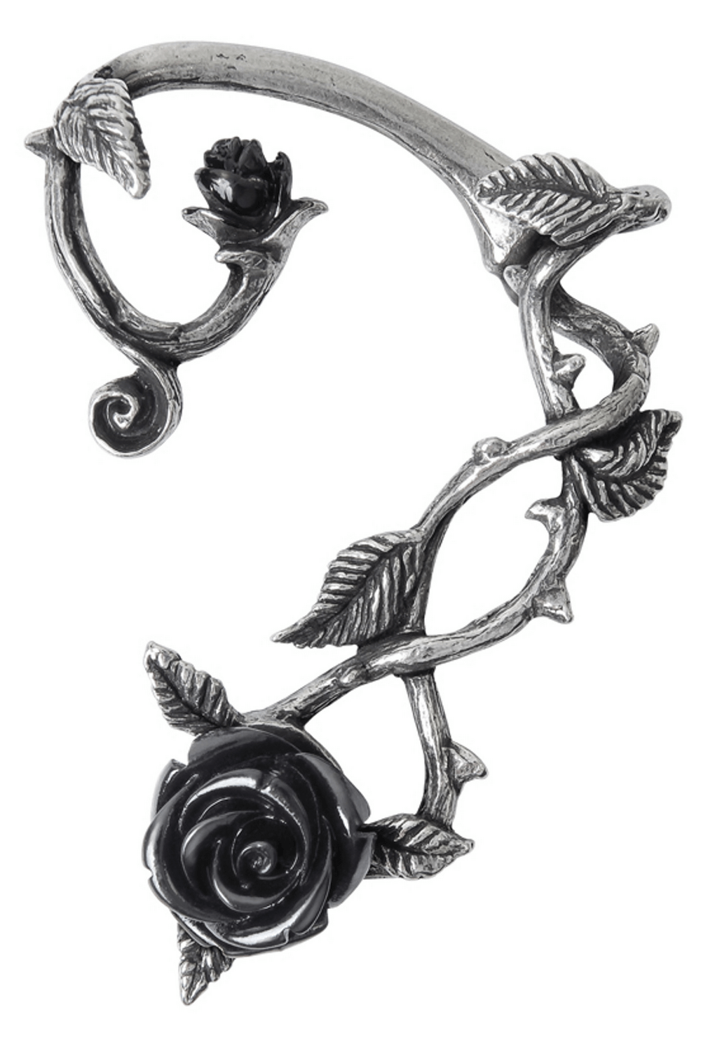 Gothic Black Rose Ear Wrap With Resin Rose Accent