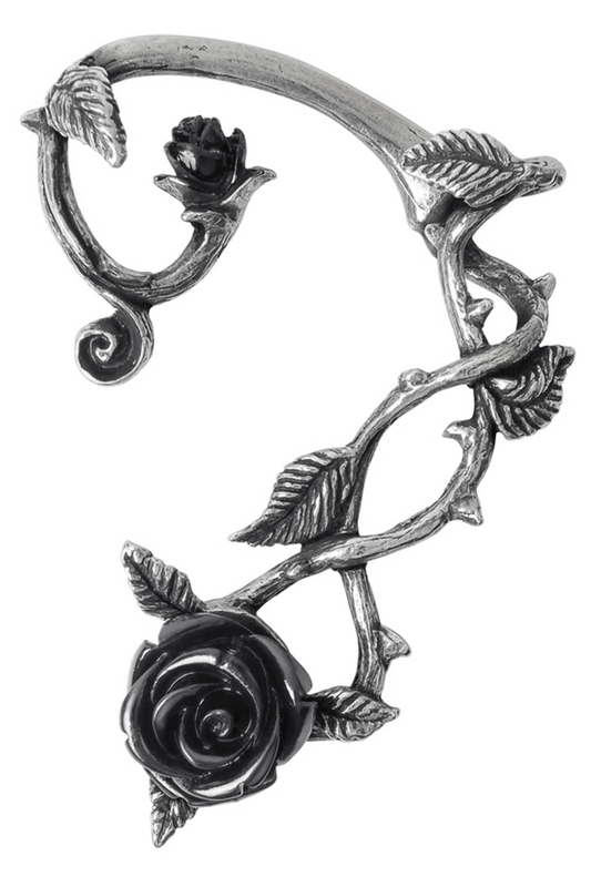Gothic Black Rose Ear Wrap With Resin Rose Accent