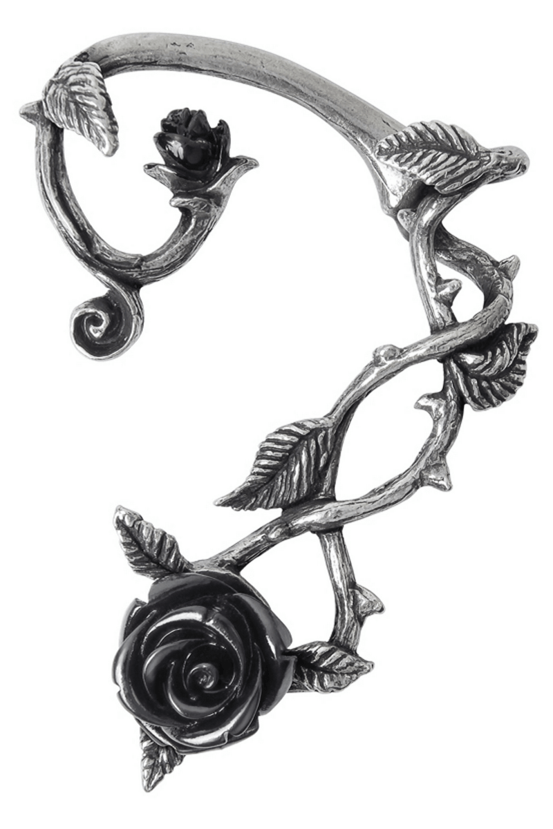 Gothic Black Rose Ear Wrap With Resin Rose Accent