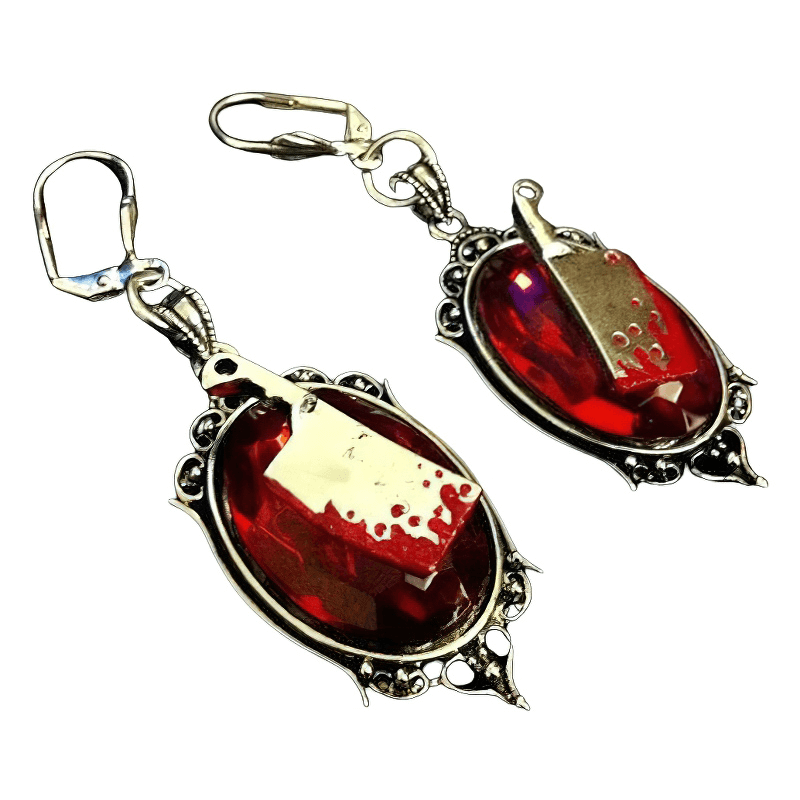 Gothic Bloody Meat Cleaver Earrings / Jewelry With Big Stone