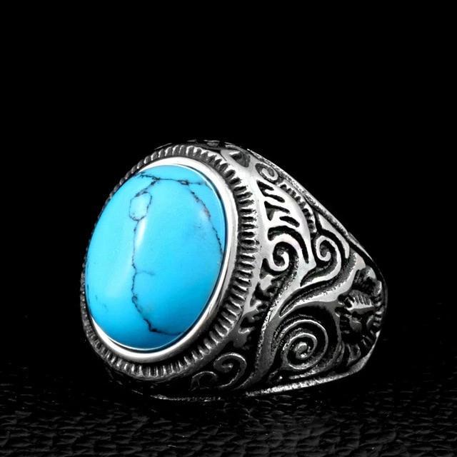 Gothic Blue and Black Stone Ring / Stainless Steel Alternative Jewelry