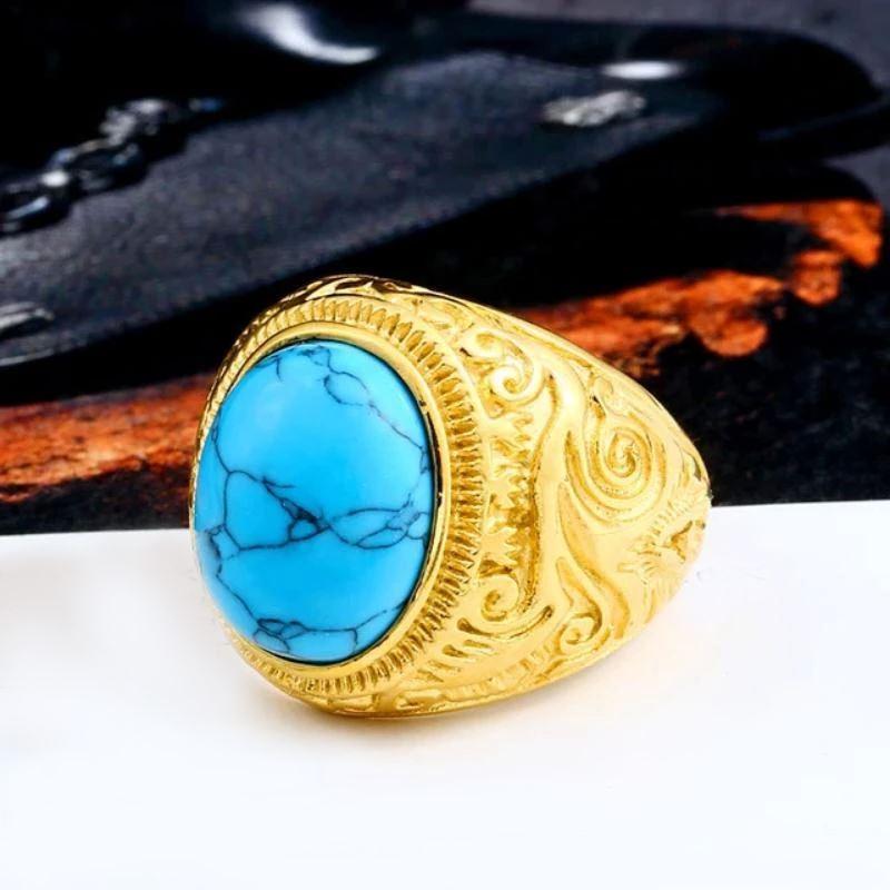 Gothic Blue and Black Stone Ring / Stainless Steel Alternative Jewelry