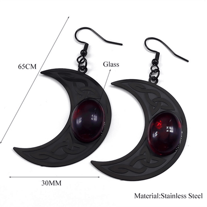 Gothic Dark Celtic Earring for / Stainless Steel Crescent Form Earrings With Red Stone