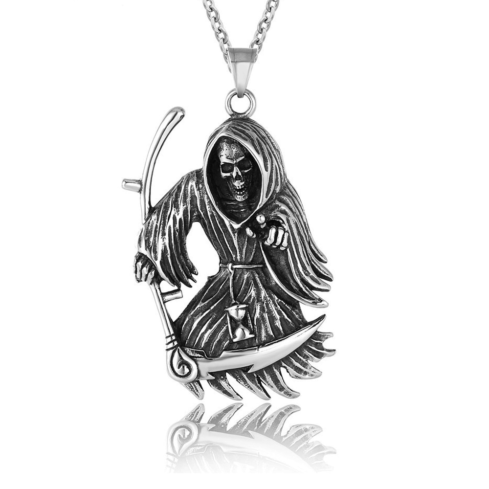 Gothic Death Scythe Skull Necklace Pendant / Punk Fashionable Stainless Steel Jewelry