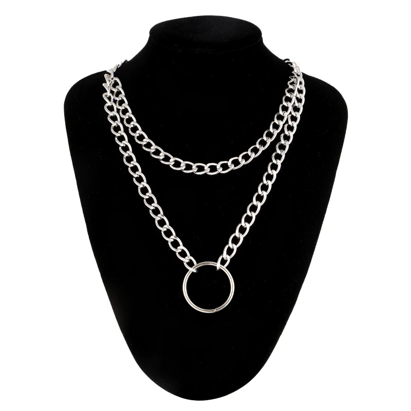 Gothic Double Layer Chain Necklace / Choker Collar With Circle