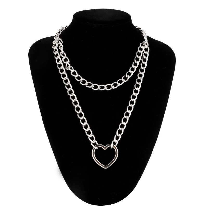 Gothic Double Layer Chain Necklace / Choker Collar With Circle