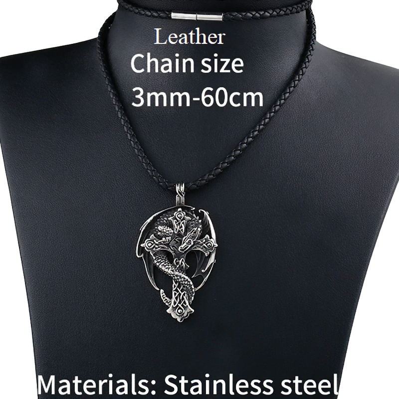 Gothic Dragon on the Cross Design Steel Pendant / Stylish Stainless Steel Necklace