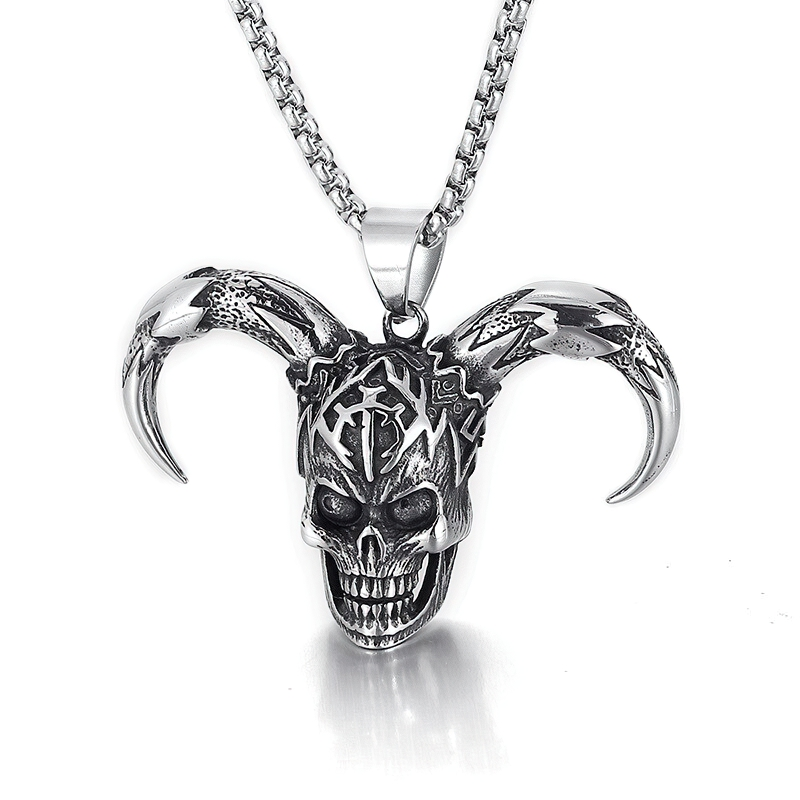 Gothic Pendant of Horned Clown / Rock Style Necklace / Alternative