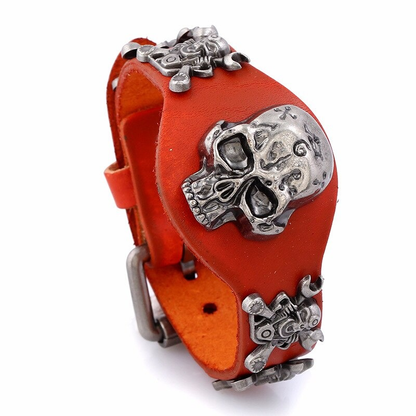 Gothic Genuine Leather Belt Buckle Bracelet for and / Bracelets With Skull