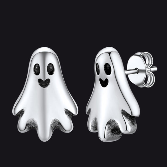 Halloween Silver Ghost Stud Earrings for