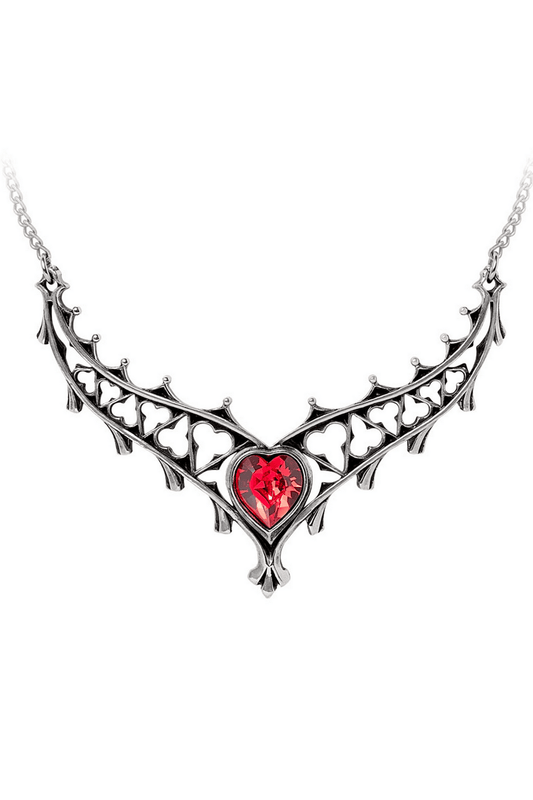 Gothic Heart Crystal Necklace With Ornate Tudor Design