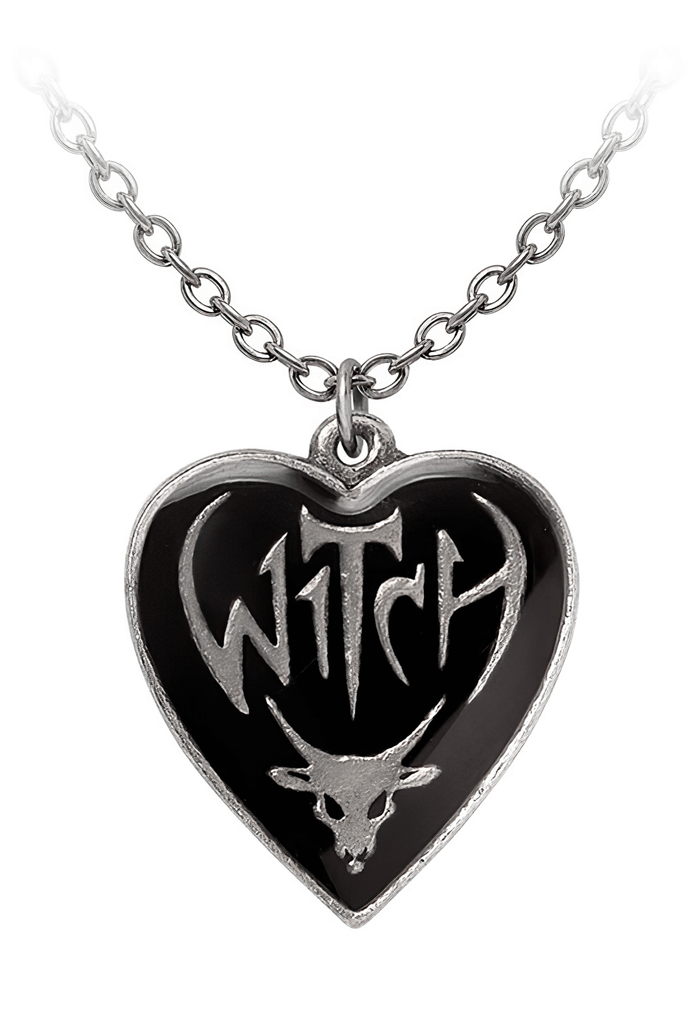 Gothic Heart Witch Pendant With Reversible Pewter Design