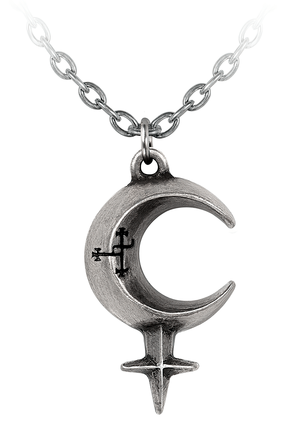 Gothic Lilith Crescent Moon Pendant With Cross