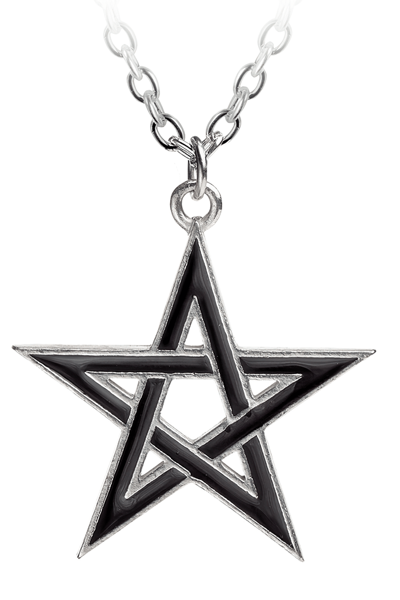 Gothic Occult Pentagram Pendant in Silver and Black