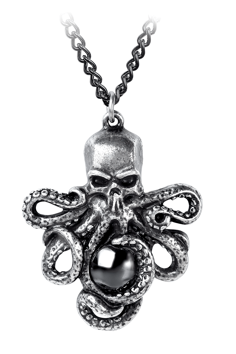 Gothic Octopus Skull Pendant With Graphite Stone