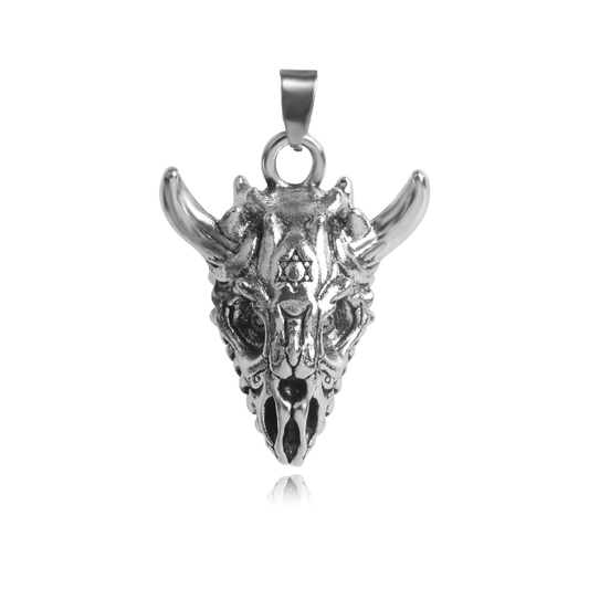 Gothic Pendant in the Form Sheep Skull / Tantrism Star of David / Punk Stainless Steel Biker Jewelry