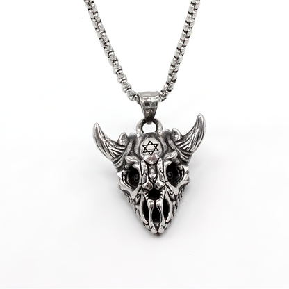 Gothic Pendant in the Form Sheep Skull / Tantrism Star of David / Punk Stainless Steel Biker Jewelry