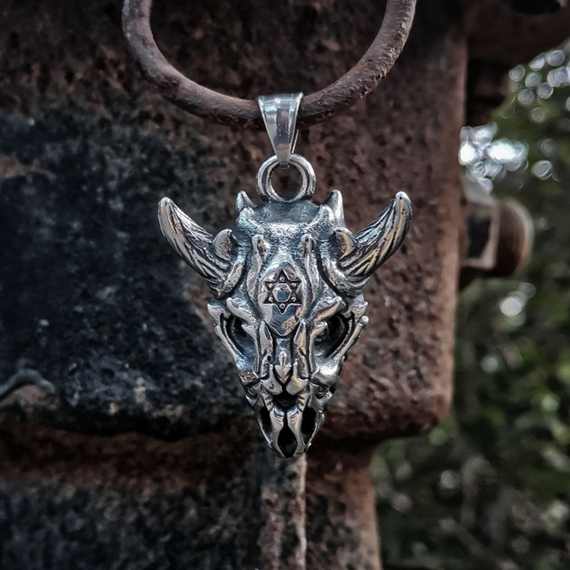 Gothic Pendant in the Form Sheep Skull / Tantrism Star of David / Punk Stainless Steel Biker Jewelry