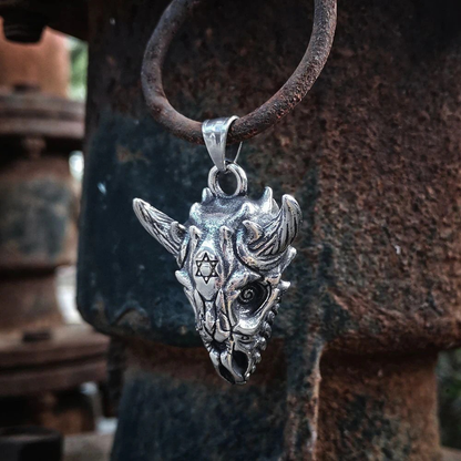 Gothic Pendant in the Form Sheep Skull / Tantrism Star of David / Punk Stainless Steel Biker Jewelry