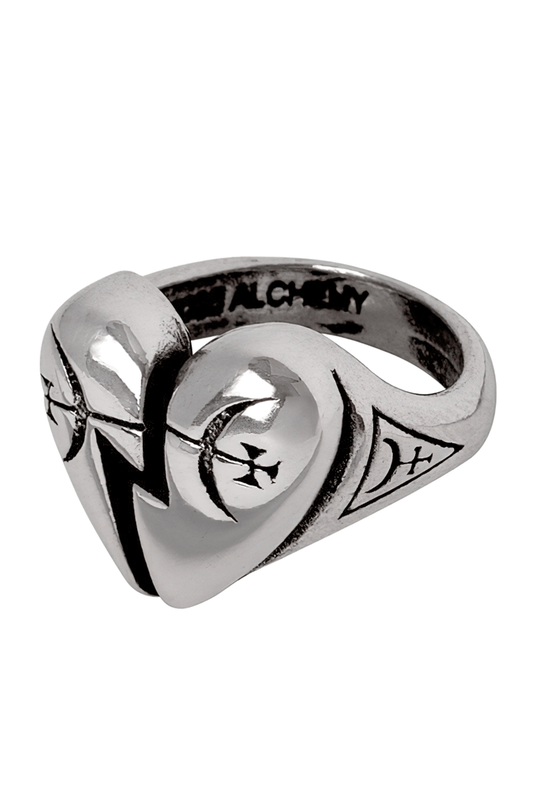 Gothic Pewter Broken Heart and Mystical Sigil Ring