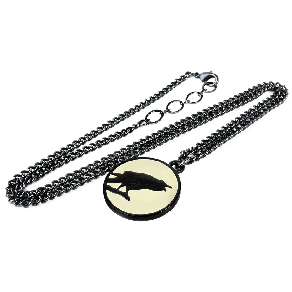 Gothic Raven Pendant With Moon Glow Medallion