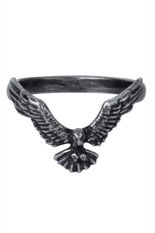Gothic Ravenette Ring With Flying Raven Design