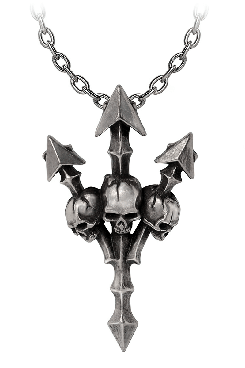 Gothic Skull Trident Pendant With Metalhead Style Charm