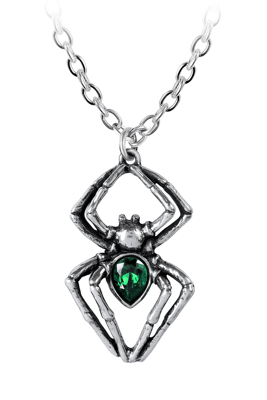 Gothic Spider Pendant With Emerald Green Gemstone