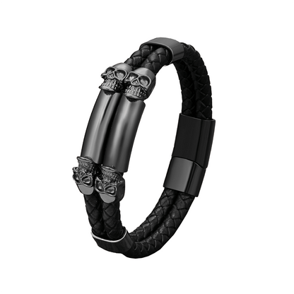 Gothic Stainless Steel Bracelet With Skull / Stylish Pu Leather Bangles / Heavy Metal Accessories